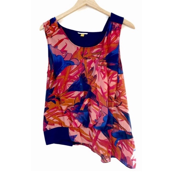 Anthropologie Leifsdottir Multicolor Malva Floral Asymmetric Hem Silk Top,Size 8 - Picture 3 of 11